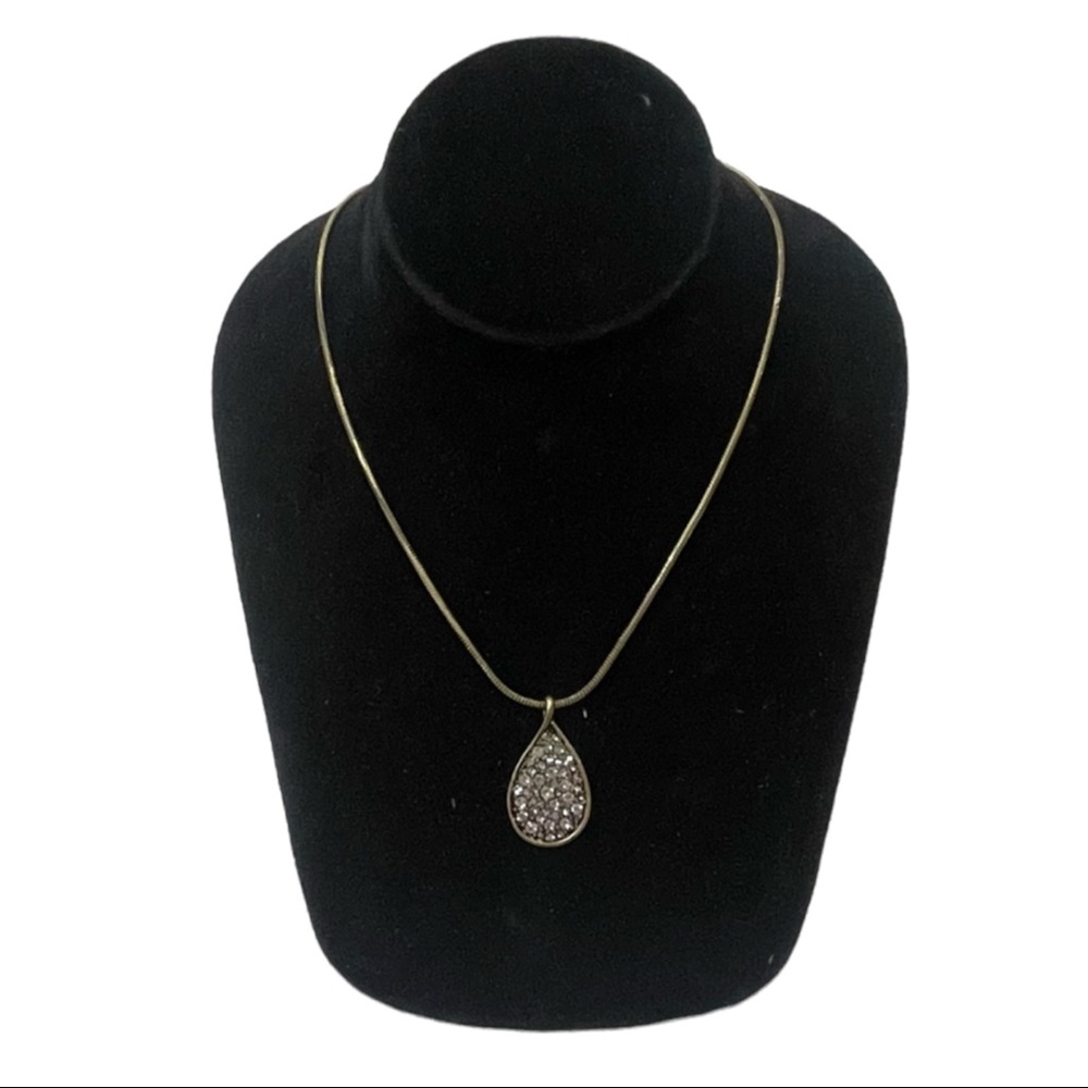 Premier Designs‎ antiqued gold teardrop Chain Rhinestone Pendant Bailey Necklace